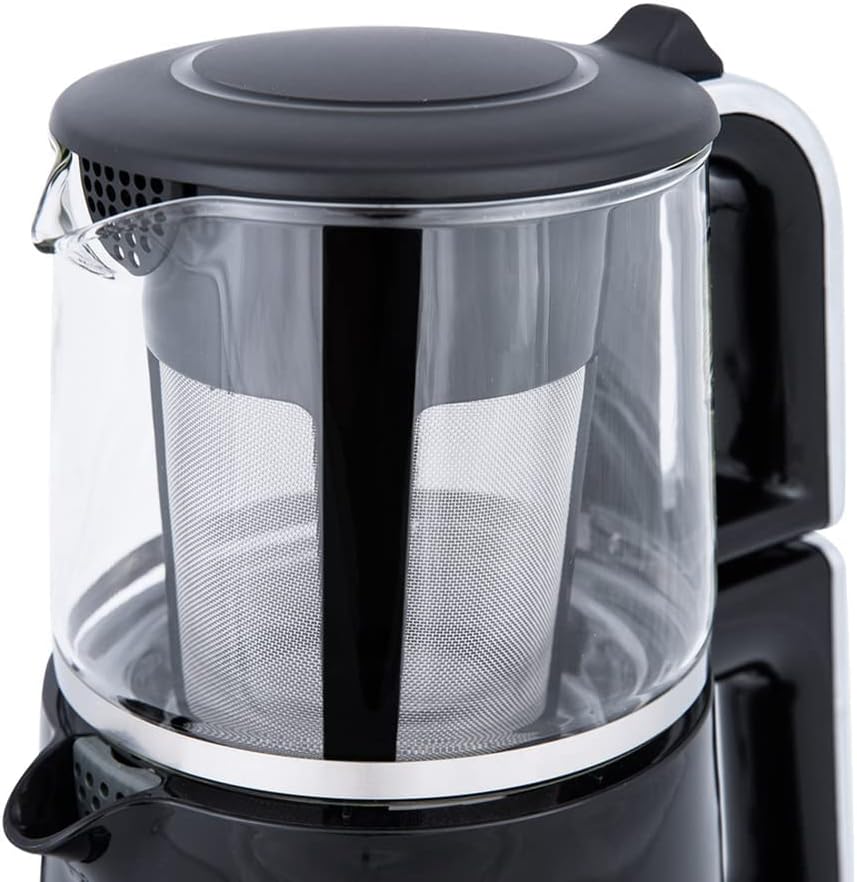 Karaca Caysever Teekanne Sprechende Teemaschine Chrome, 1.5 LT Wassertank, 0.8 LT Glaskanne, Türkisc