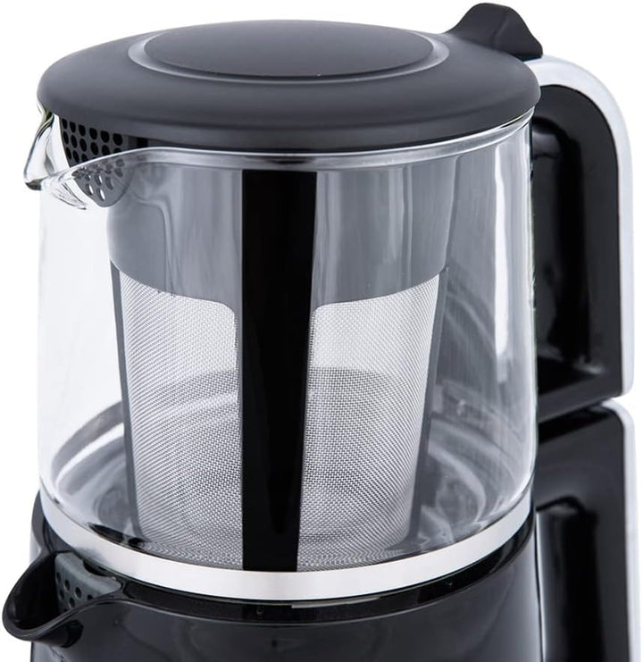 Karaca Caysever Teekanne Sprechende Teemaschine Chrome, 1.5 LT Wassertank, 0.8 LT Glaskanne, Türkisc