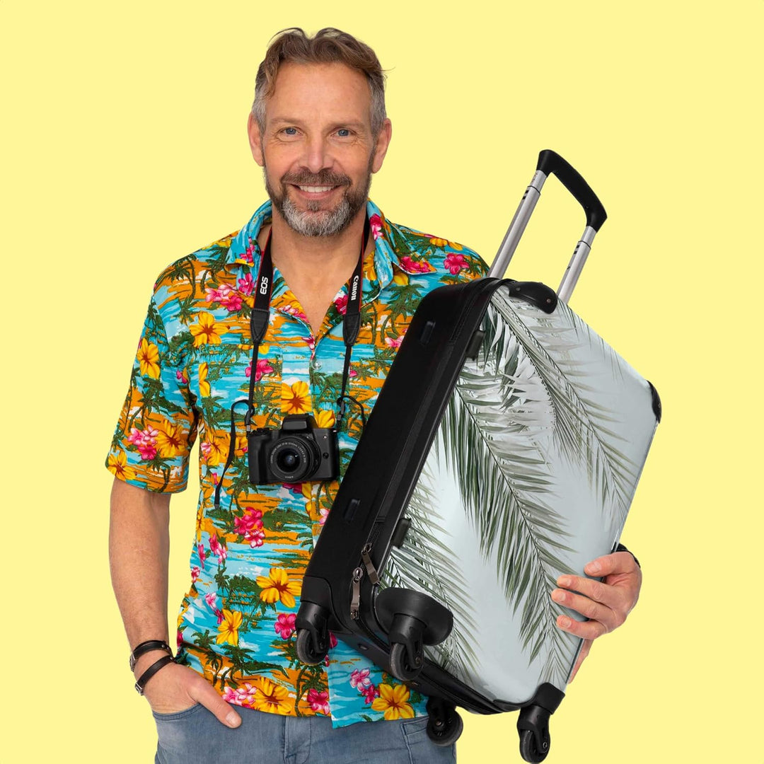 Koffer gross Trolley Rollkoffer Reisekoffer mit 4 Rollen Fotokoffer - Pflanze - Grün - Natur - Blau