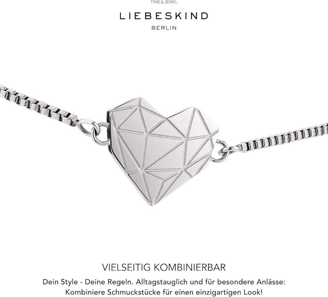 LIEBESKIND Damen Armband Herz Edelstahl Silber 20 cm, Silber