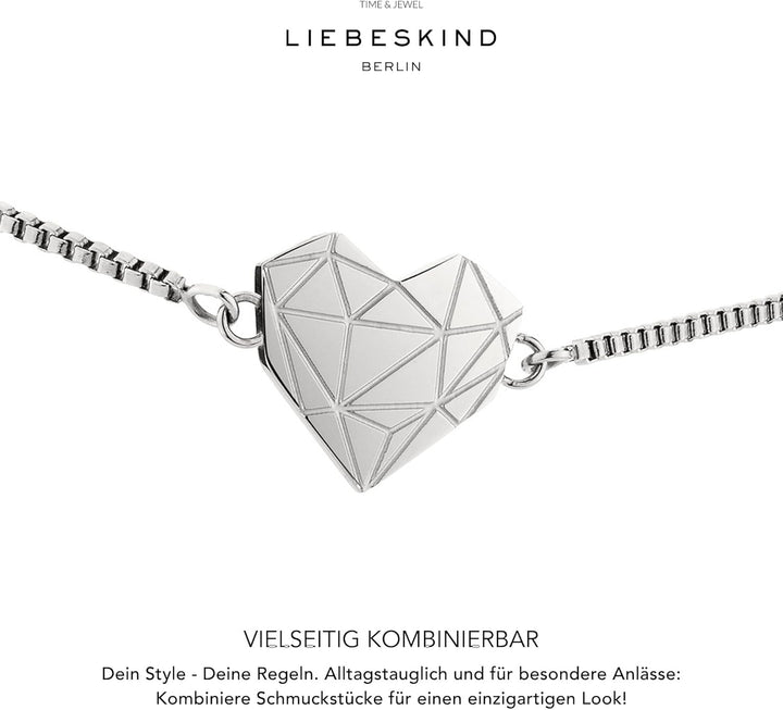 LIEBESKIND Damen Armband Herz Edelstahl Silber 20 cm, Silber