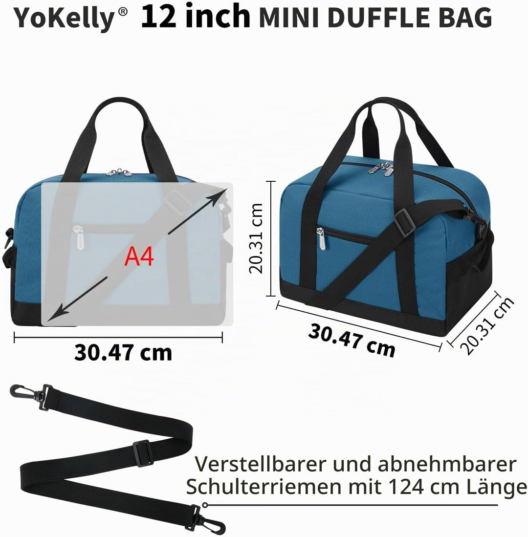 Sporttasche klein, Reisetasche 12L Mini Handgepäck Tasche für Weekender, Fitnesstasche 30x20x25cm-He