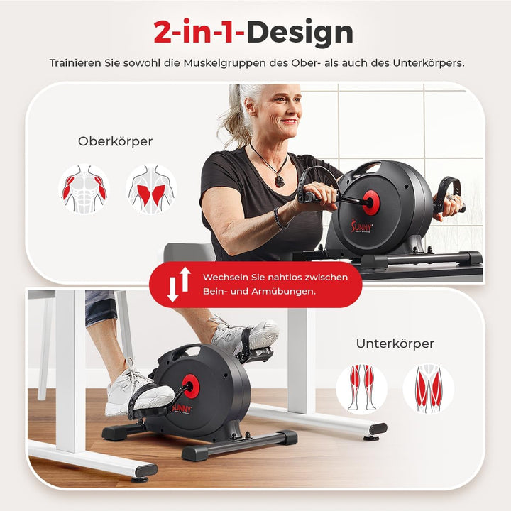 Sunny Health & Fitness Smart-Heimtrainer, Untertisch-Mini-Pedaltrainer mit Doppelfunktion für Senior