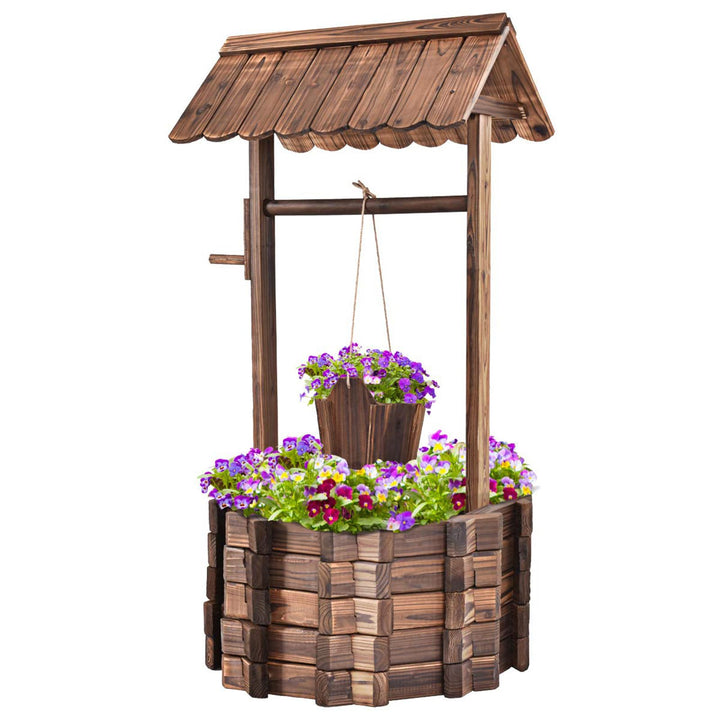 DREAMADE Holzbrunnen mit Dach, Dekobrunnen aus Tannenholz, 115 x 60 x 76 cm, Wunschbrunnen, Gartenbr
