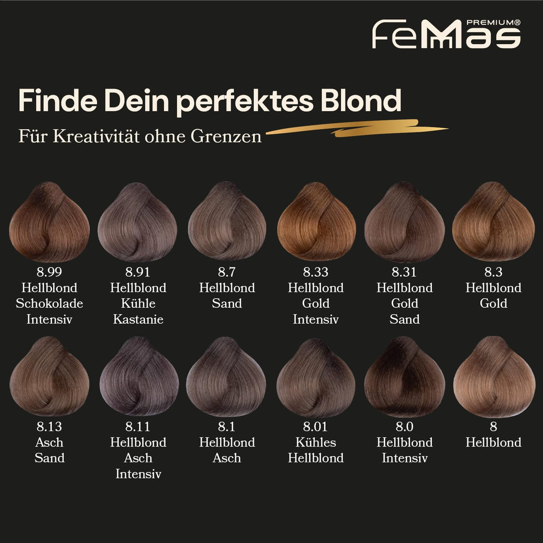 FemMas Haarfarbe 3x Hellblond Asch 8.1 I Professionelle Creme Haarfarbe mit Arganöl, Keratin & Ceram