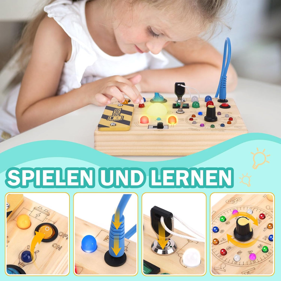 Busy Board Montessori Spielzeug ab 1 jahr Activity Board Holzspielzeug Mit 10 Schaltern und 23 LED L