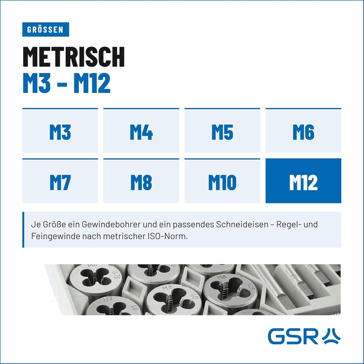 GSR Profi Hand-Gewindeschneider Set, 40-teilig, Gewindebohrer Set M3-M12, Mit Gewindebohrer &amp; Schnei