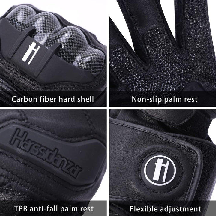 Harssidanzar Motorradhandschuhe aus Leder für Männer und Frauen,Touchscreen Powersports Carbon Fiber