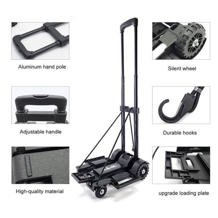 Dolly Cart mit 4 Rädern Teleskop Lron Tube Pull, Handwagen mit elastischem Seil, nach dem Zusammenkl