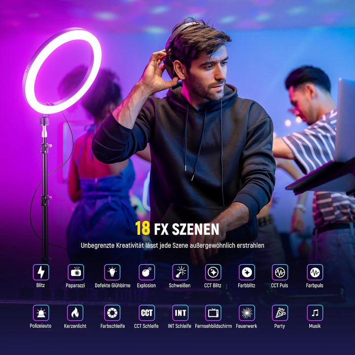 NEEWER RH12C 12" Ringlicht mit Stativ Kompatibel mit iPhone, 24W LED RGB Ring Light mit Handyhalter