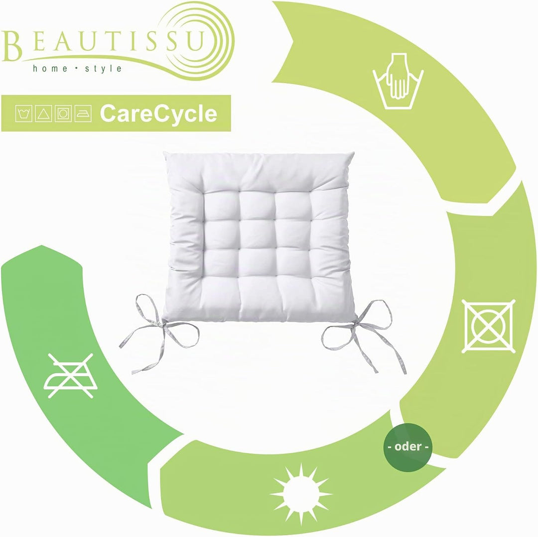 Beautissu 4er Set Stuhlkissen mit Bändern Indoor &amp; Outdoor Auflagen Stühle | 40x40 in Schwarz mit 5c
