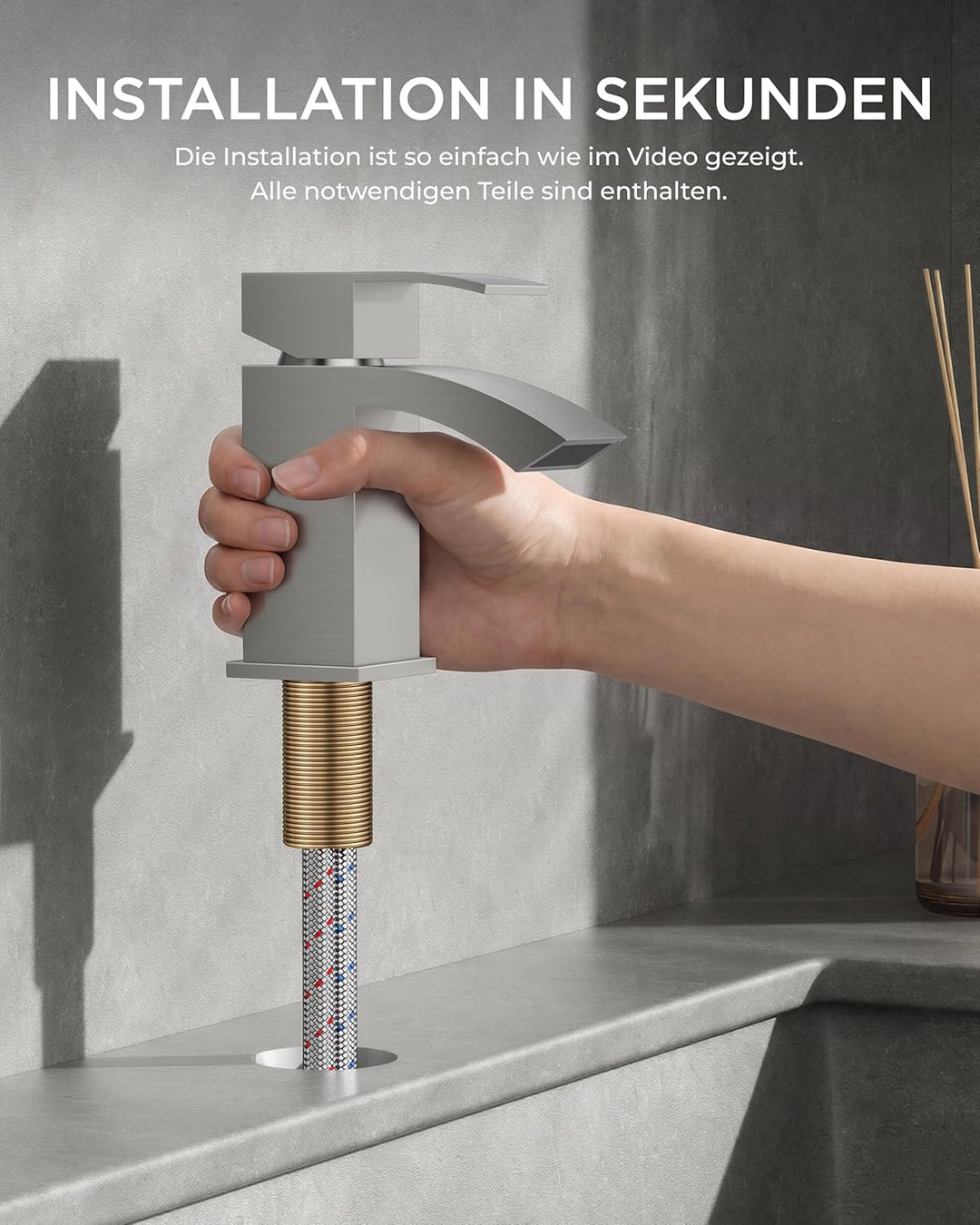 FORIOUS Wasserhahn Bad mit Ablaufgarnitur, Wasserfall Waschtischarmatur mit Auslauf Höhe 60 mm, Misc