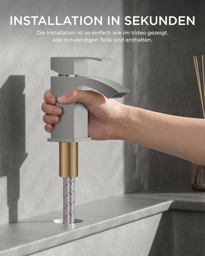FORIOUS Wasserhahn Bad mit Ablaufgarnitur, Wasserfall Waschtischarmatur mit Auslauf Höhe 60 mm, Misc