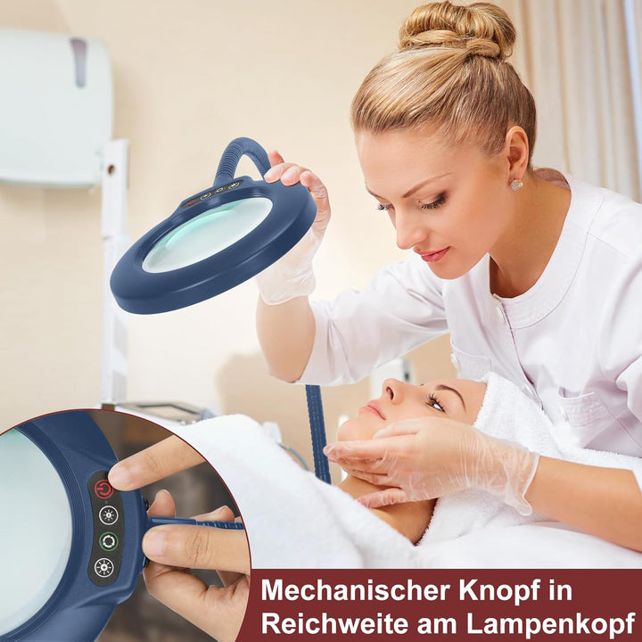 Veemagni 10X Echte Glaslinsen Schwanenhalslupen, Lupe mit Licht und Ständer Stehlampe, 5 Farbmodi St