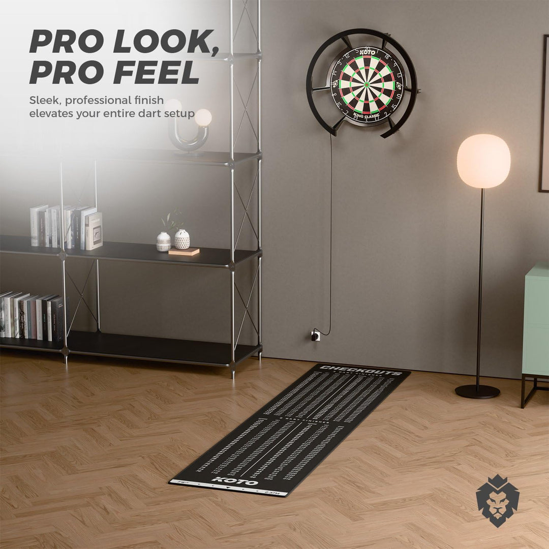 KOTO - Carpet Checkout Dartmatte, Schutz Bodens und Dartpfeile, Mit Score-Indikation + Oche 237x60cm