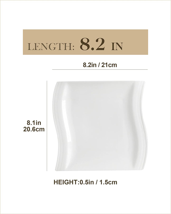 MALACASA, Serie Flora, 6 teilig Set CremeWeiss Porzellan Kuchenteller Dessertteller Frühstücksteller