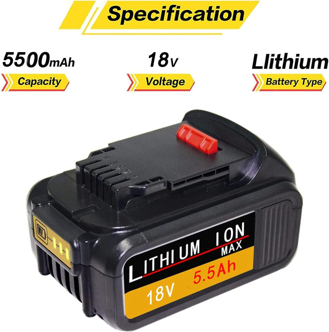 DTK DCB200 5.5Ah 【Hohe Kapazität】 18V Li-ion Ersatzakku für Dewalt Akku 18V 20V Max DCB180 DCB181 DC