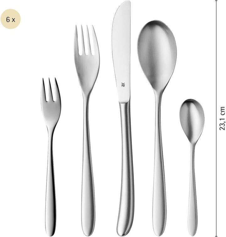 WMF Silk Edelstahl Besteck Set 6 Personen, Essbesteck Set 30 teilig, Monobloc-Messer, Cromargan Edel