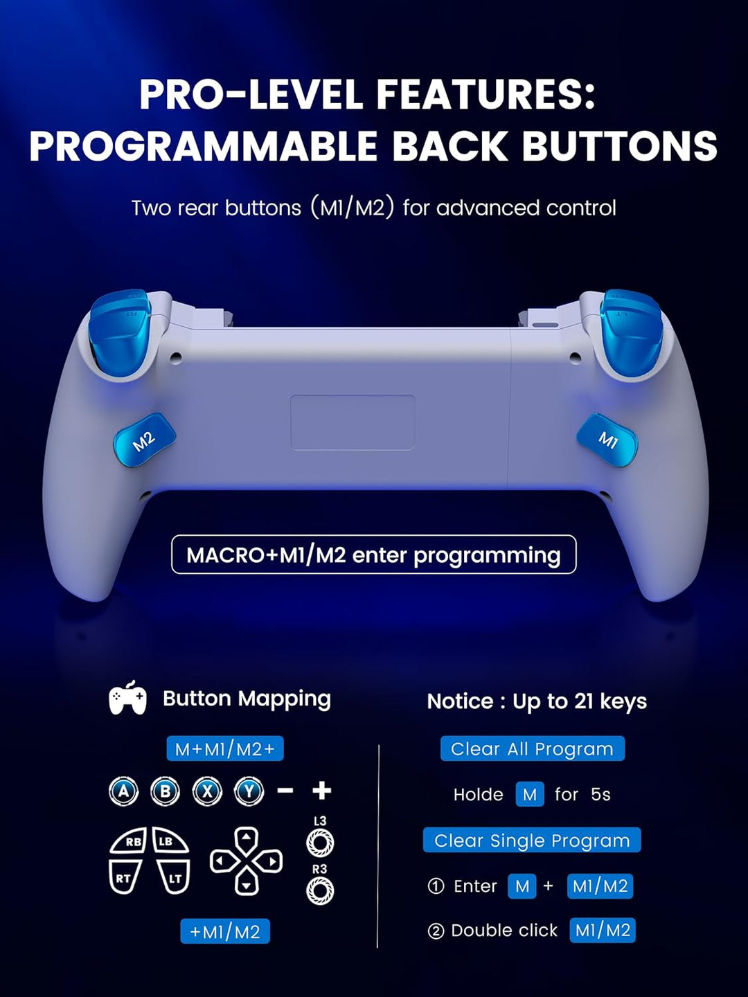 HASACOOL Handy Controller Bluetooth für iPhone/Android mit Hall-Effekt Joysticks/Hall Trigger, 1000m