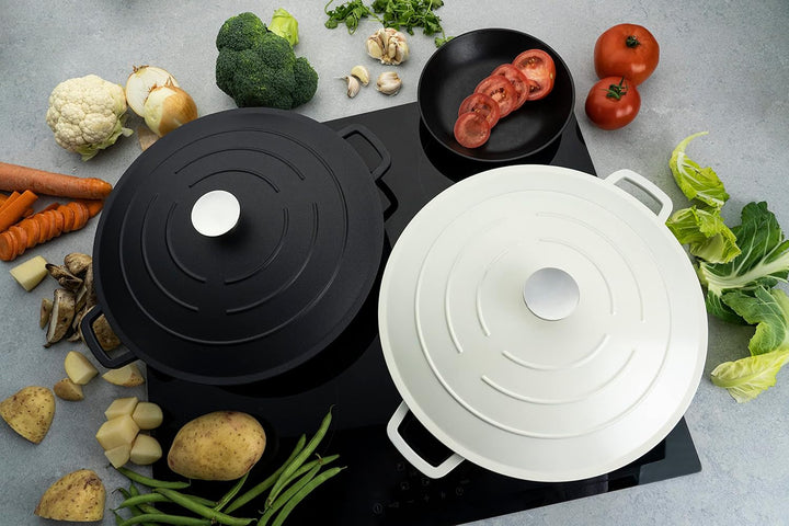 Commichef Runde Kasserolle, Auflaufform, Schwarz, Aluminiumguss, Mit Deckel, 28cm Durchmesser, 6,5 L
