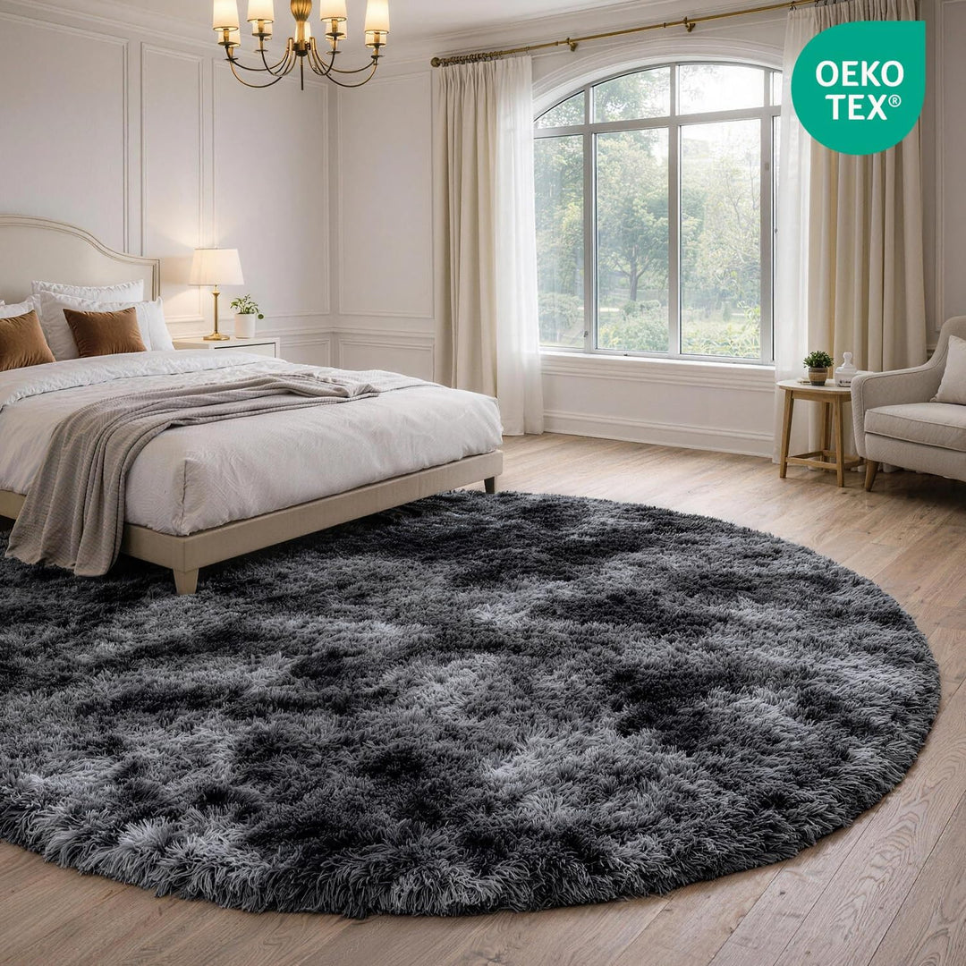 Teppich Rund Kinderzimmer 100 cm Dunkelgrau Schlafzimmer Hochflor-Teppich Waschbarer Buro Weicher Fl