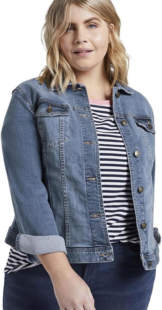 TOM TAILOR Damen Plussize Jeansjacke im Washed-Look 52 10110 - Blue Denim, 52 10110 - Blue Denim