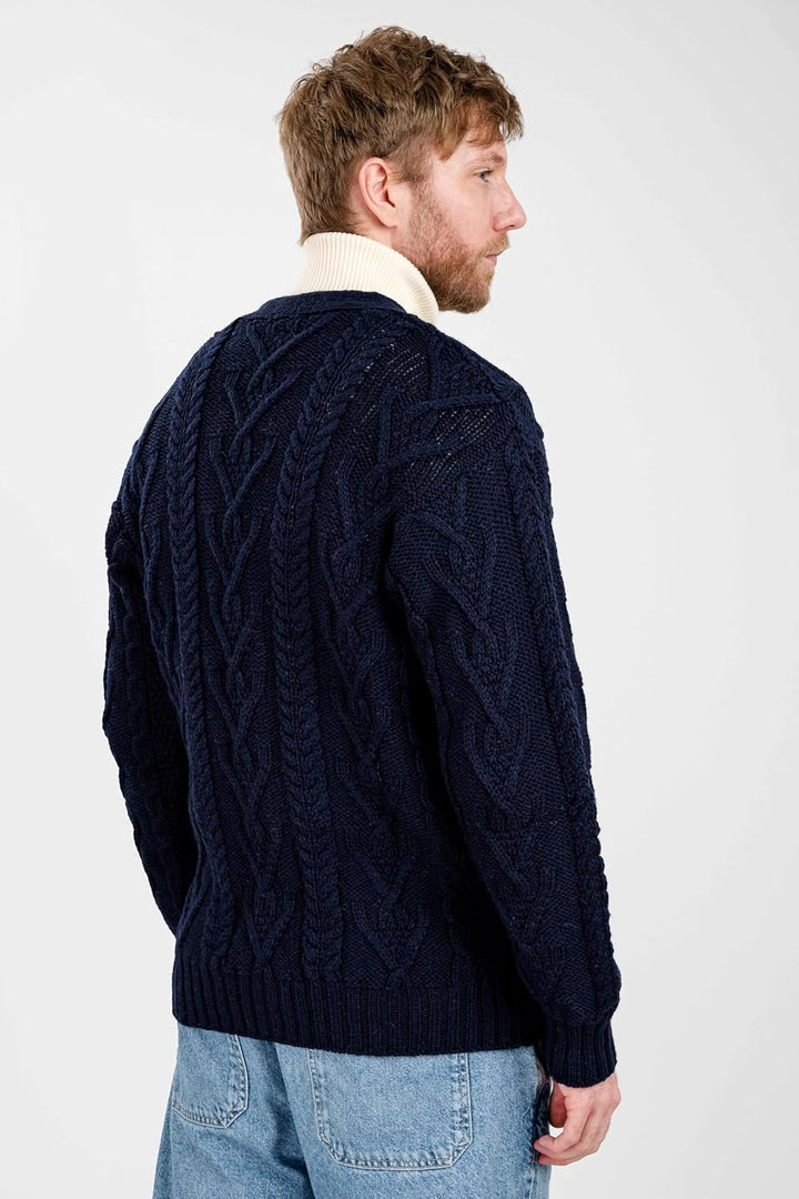 SAOL Herren Aran Irish Cable Knit Strickjacke Cardigan aus 100% Merinowolle mit V-Ausschnitt und Knö