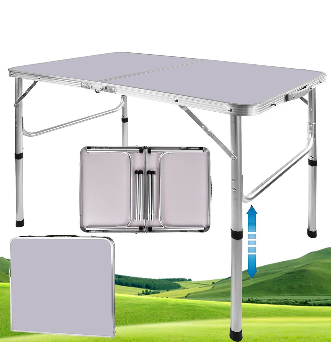 Klappbarer Picknicktisch, 90 x 60 x 30/67 cm, Aluminium, tragbar, zusammenklappbar, für Camping, Pic