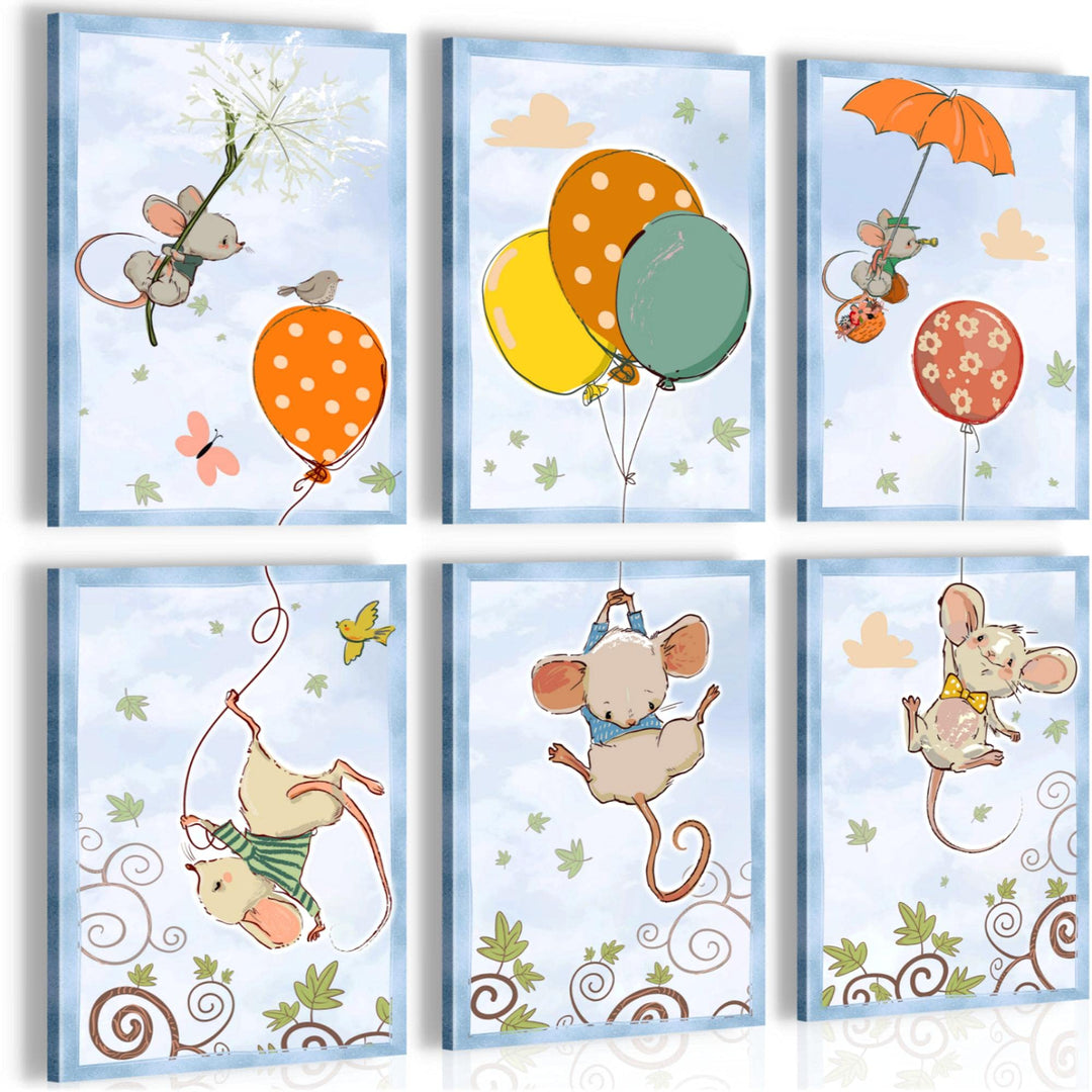 Novart Wandbilder Set - KOMPLETT AUFHÄNGFERTIG - Made in Germany - Moderne Bilder Tiere Kinderzimmer