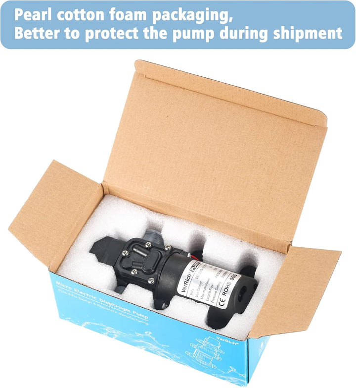 VerRich Membranpumpe, 12V Wasserpumpen 70W Selbstansaugende Pumpe 6 L/Min 0.9MPA 131 PSI mit Drucksc
