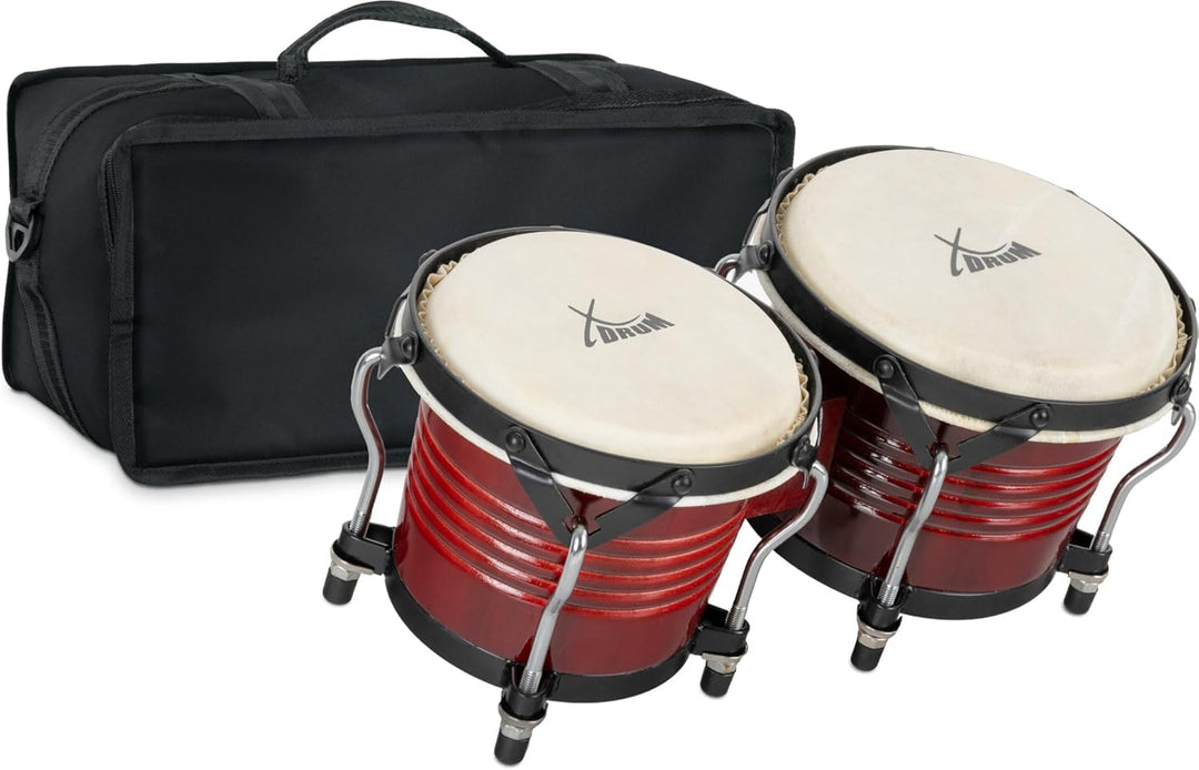 XDrum Bongos Pro Weinrot - 2 Trommeln mit 6,5" (17 cm) und 7,5" (20 cm) Durchmesser - Bongotrommeln