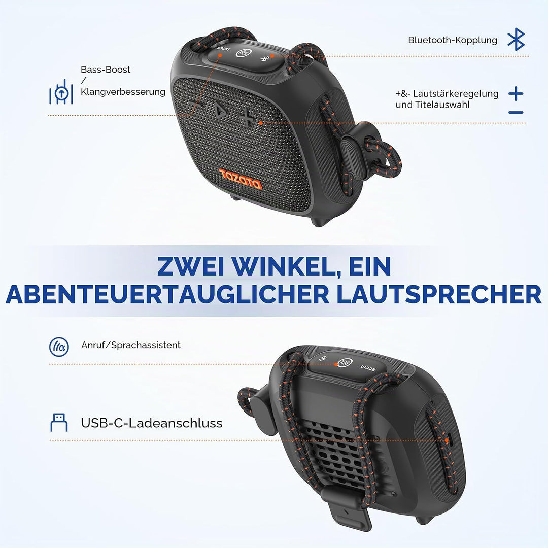 TAZATA Robuster Outdoor-Lautsprecher, IPX7 wasserdicht, schwimmender Bluetooth-Lautsprecher mit 11 S