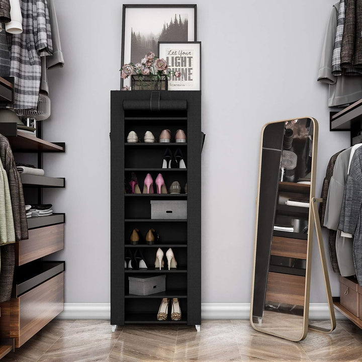 SONGMICS Schuhregal mit 10 Ebenen, 28 x 58 x 160 cm, Schuhschrank, Schuhaufbewahrung, mit staubdicht