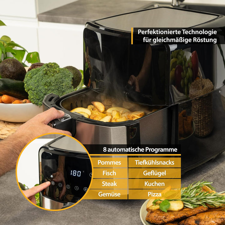TZS First Austria Heissluftfritteuse 5 L, Antihaft-Edelstahlkorb, Airfryer, digital, 8 Programme, 17