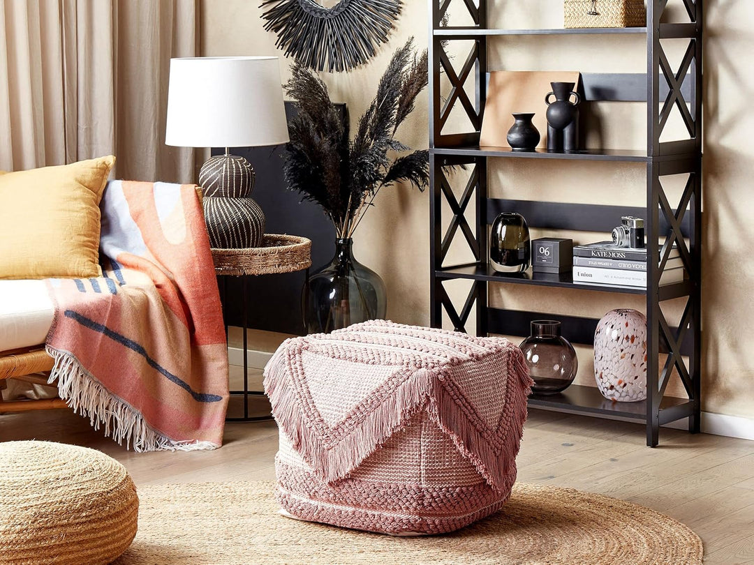 Pouf Ottomane Taburett Sitzpouf rosa zartrosa Boho Kochi