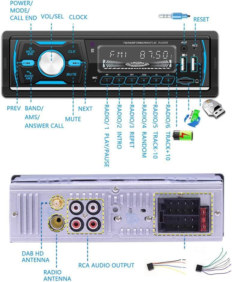 DAB + Autoradio mit Bluetooth 1 Din Digital Media Player Freisprecheinrichtung FM/AM/RDS Radio Auto