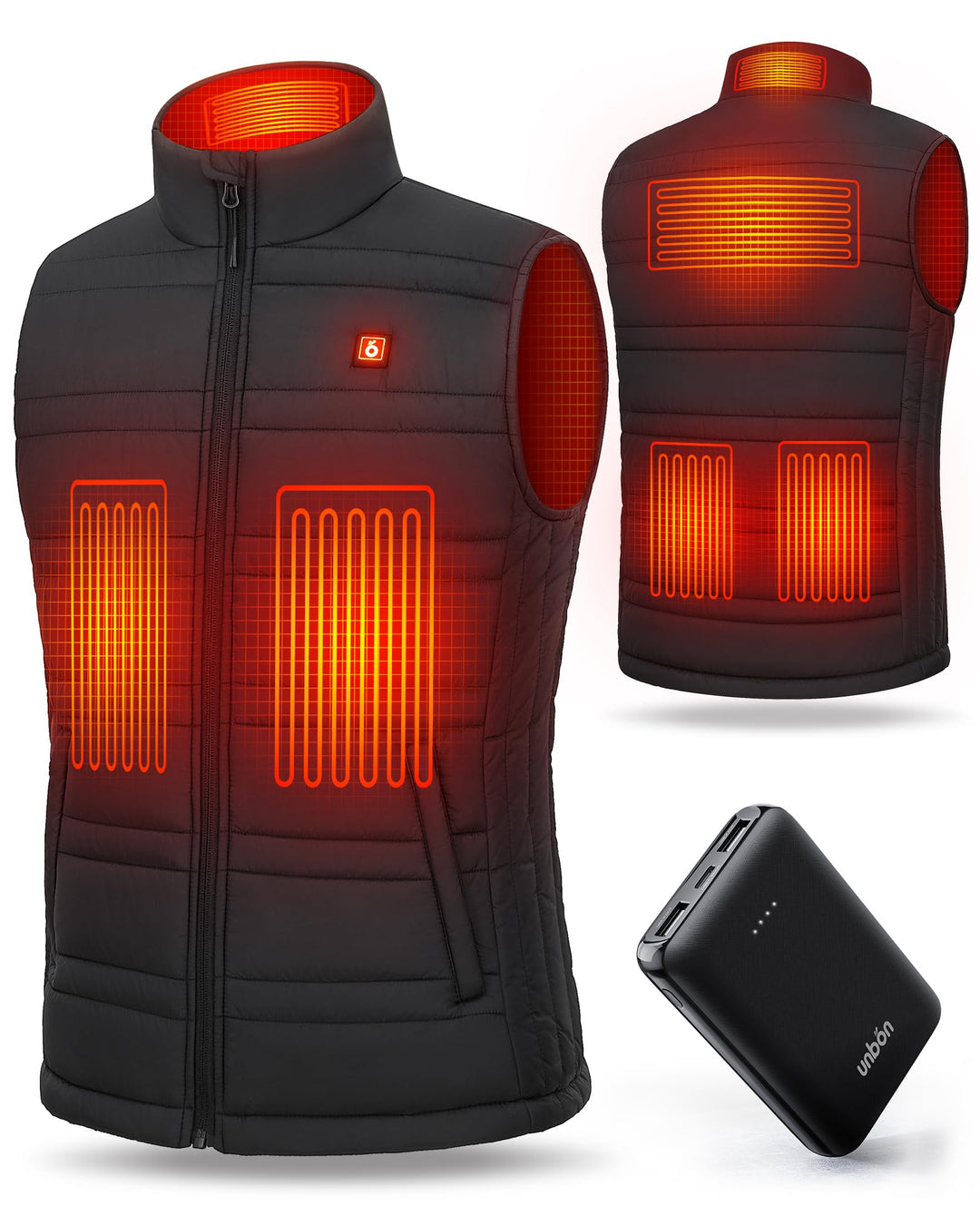 UNBON Beheizbare Weste, Heizweste Herren Damen, Beheizbare Jacke mit Powerbank 10000mAh USB, Beheizt