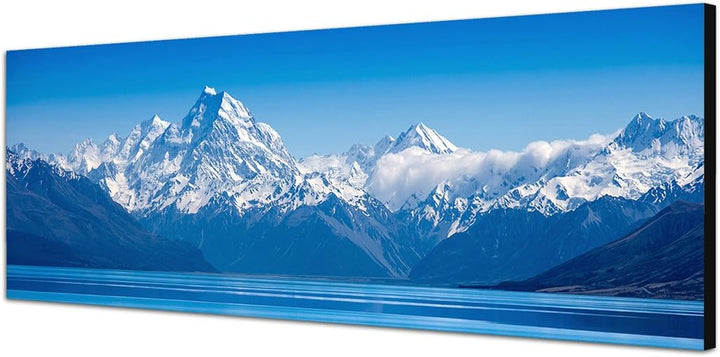 Paul Sinus Art Panoramabild auf Leinwand und Keilrahmen 150x50cm Neuseeland Gebirge Bergsee Schnee