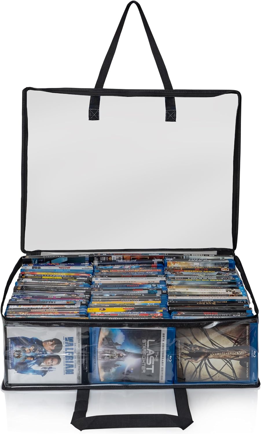 Besti Blu Ray Case Holder Organizer, 2 transparente Plastiktüten Set, Griffen zur Aufbewahrung, Blur