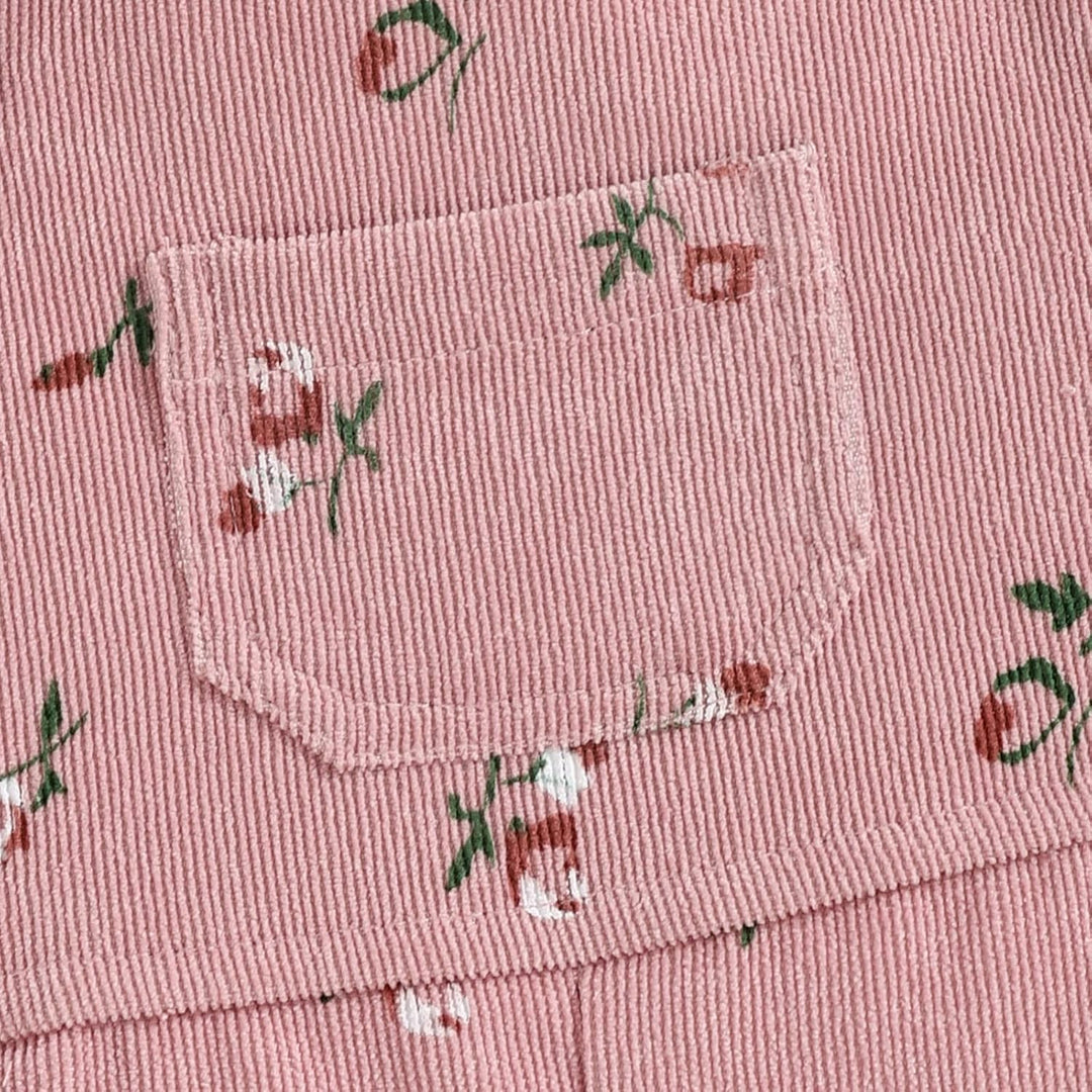 Baby Mädchen Kleidung Rippstrick Langärmelig Oberteile Blumenmuster Hosenträgerhose mit Tasche Outfi