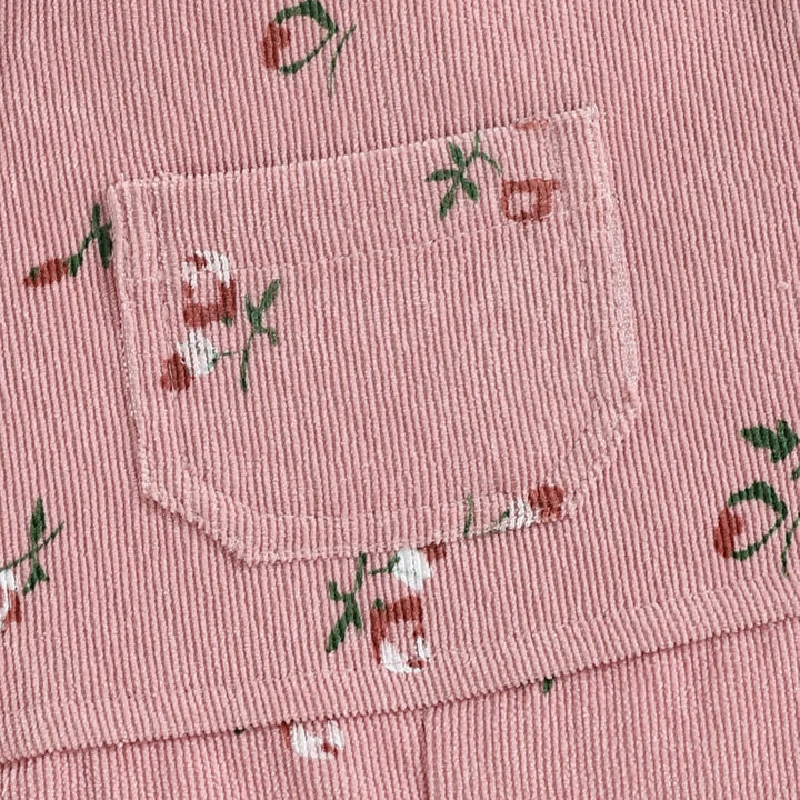 Baby Mädchen Kleidung Rippstrick Langärmelig Oberteile Blumenmuster Hosenträgerhose mit Tasche Outfi