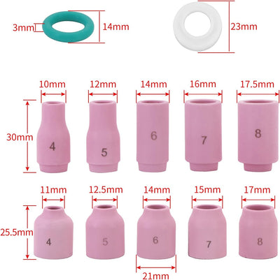 Dokili WIG schweissbrenner Schweissen Collet Dichtung Zurück Cap Stubby Gaslinse Pyrex Glas Tasse Al