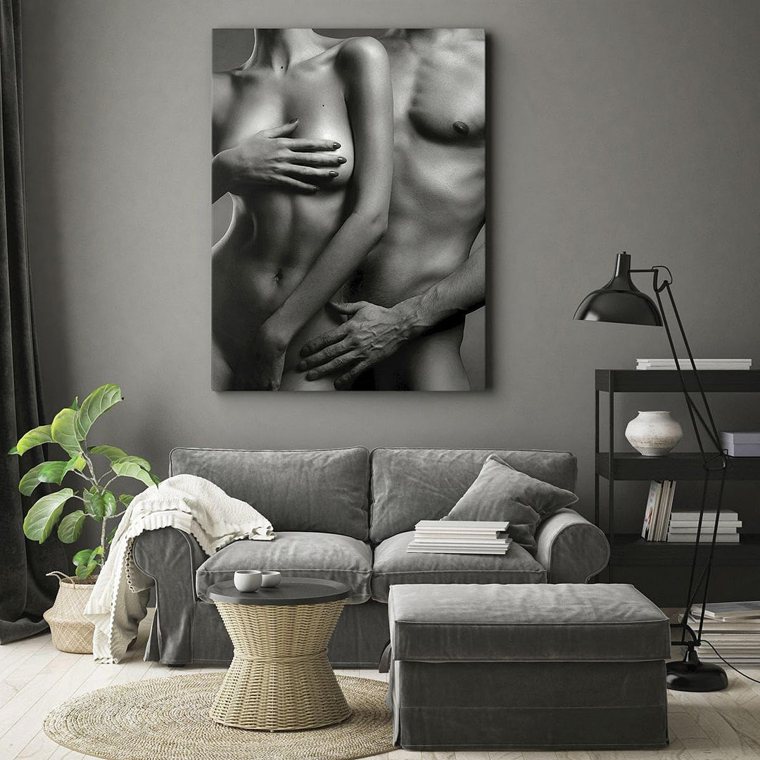Bilder auf Leinwand 55x100cm Leinwandbild mit Rahmen Frau Mann Nackt Paar Gross Wanddeko Bild Schlaf