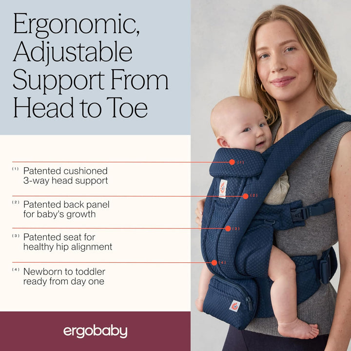 Ergobaby Omni Deluxe All-in-One Babytrage für Neugeborene ab Geburt bis 20kg, Ergonomische 4-Positio