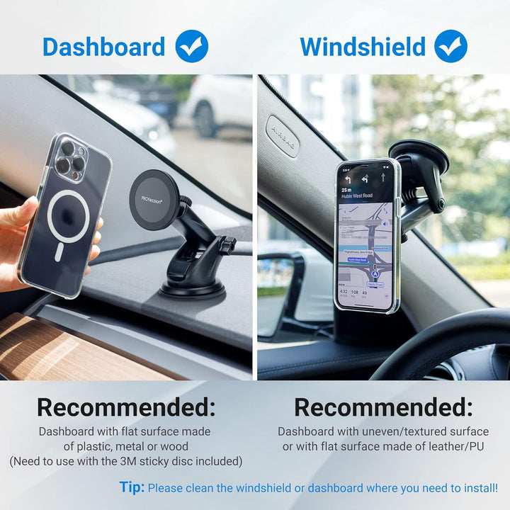 PROfezzion Handy Halterung Auto Magnet mit Saugnapf & Lüftungsclip Kompatibel mit MagSafe für Auto S