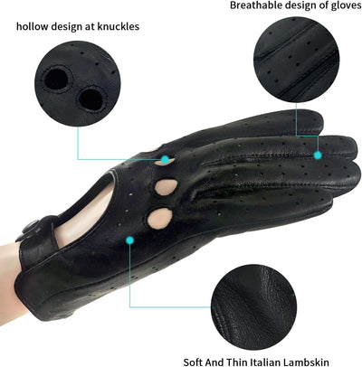 ZLUXURQ Damen Retro Weiche nd Dünne Ausgezeichnete Lammfell Leder Qualität Touchscreen Fahrhandschuh