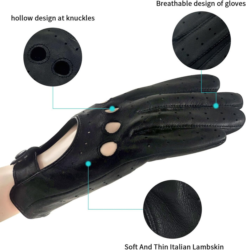 ZLUXURQ Damen Retro Weiche nd Dünne Ausgezeichnete Lammfell Leder Qualität Touchscreen Fahrhandschuh
