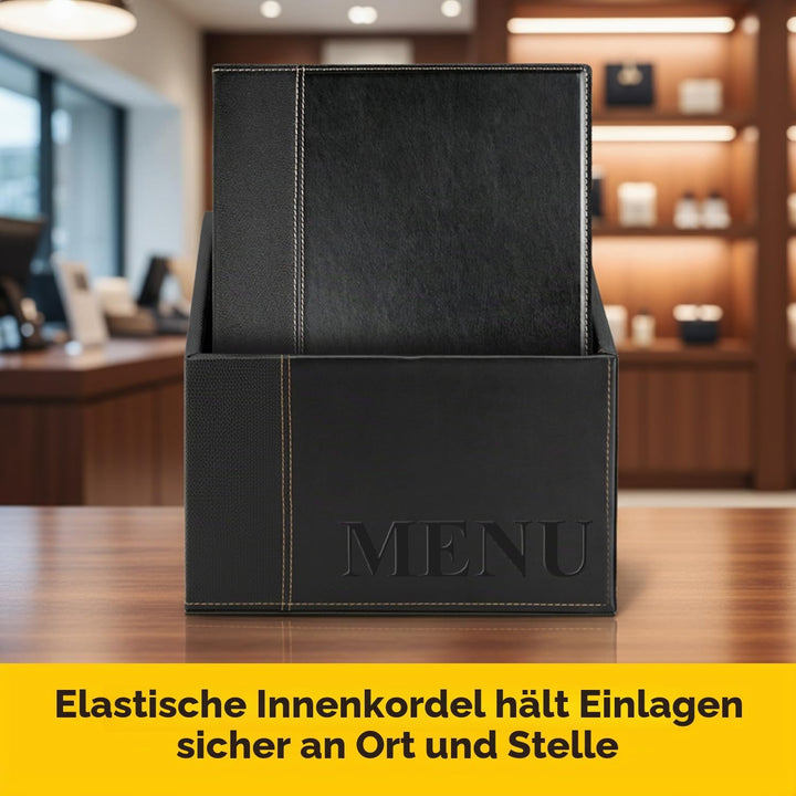 Securit Trendy Range Menükartenbox mit 20 Karten im A4-Format, je 1 doppelseitiger Einleger, Schwarz