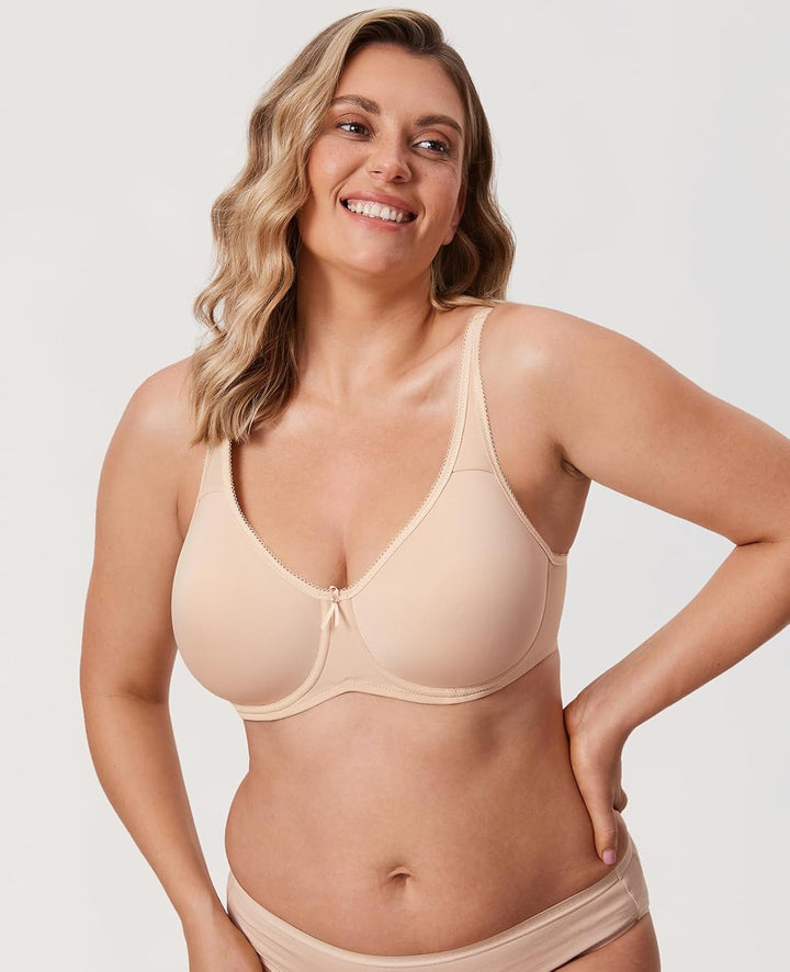 DELIMIRA Damen BH mit Bügel Nahtlose Vollschalen T-Shirt BHS Gepolstert Grosse Grössen 70D Beige, 70