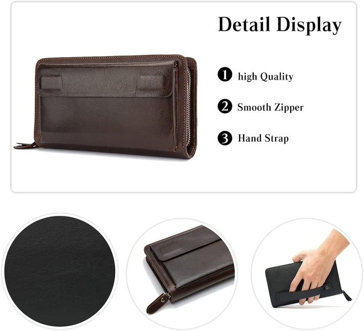 PORRASSO Herren Geldbörse Leder Clutch Tasche Kreditkartenetui Brieftasche Handytasche Portemonnaie